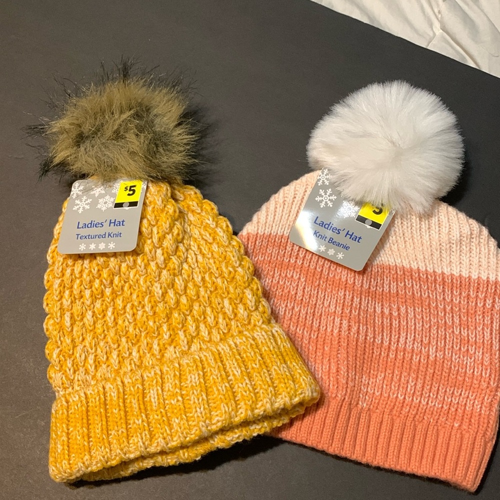 Two beanies with Pom poms